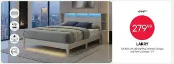Meubles RD LARRY Full Bed with LED LIGHTING, Wireless Charger, USB Port & Storage - 5x offer