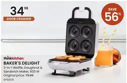 Stokes thinkkitchen BAKER'S DELIGHT 3-In-1 Waffle, Doughnut & Sandwich Maker, 600 W offer