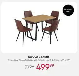Meubles RD TAVOLO & FANNY Extendable Dining Table Set with Butterfly Leaf & 4 Chairs offer