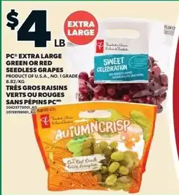 Loblaws PC extra large green or red seedless grapes offer