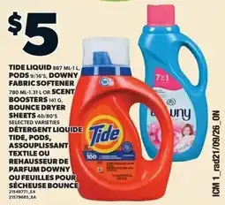 Loblaws Tide liquid or rehausseur de parfum downy ou feuilles pour secheuse bounce offer