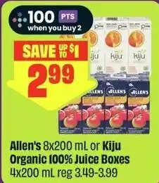 FreshCo Allen's 8x200 mL or Kiju Organic 100% Juice Boxes offer