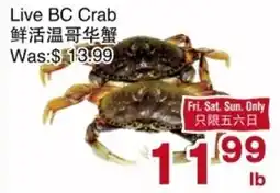 First Choice Supermarket Live BC Crab offer