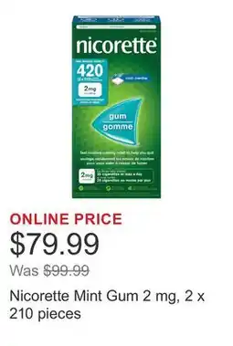 Costco Nicorette Mint Gum 2 mg, 2 x 210 pieces offer
