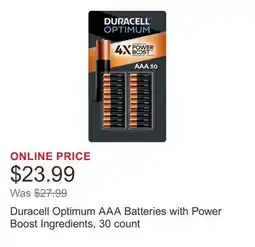 Costco Duracell Optimum AAA Batteries with Power Boost Ingredients, 30 count offer