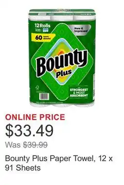 Costco Bounty Plus Paper Towel, 12 x 91 Sheets offer
