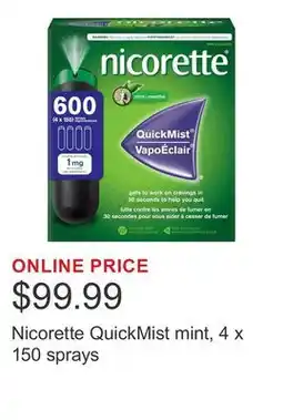 Costco Nicorette QuickMist mint, 4 x 150 sprays offer