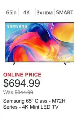 Costco Samsung 65 Class - M72H Series - 4K Mini LED TV offer