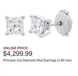 Costco Princess Cut Diamond Stud Earrings (1.60 ctw) offer