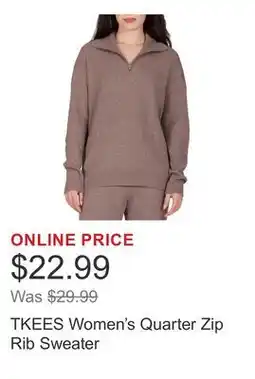 Costco TKEES Women's Quarter Zip Rib Sweater offer