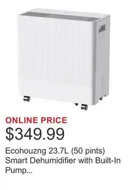 Costco Ecohouzng 23.7L (50 pints) Smart Dehumidifier with Built-In Pump and WiFi offer
