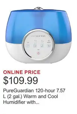 Costco PureGuardian 120-hour 7.57 L (2 gal.) Warm and Cool Humidifier with Aroma Tray offer