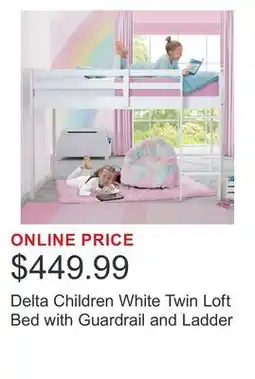 Costco Delta Children White Twin Loft Bed with Guardrail and Ladder offer
