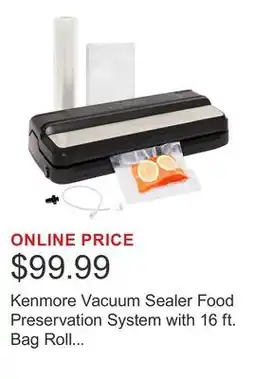 Costco Kenmore Vacuum Sealer Food Preservation System with 16 ft. Bag Roll & Bags offer