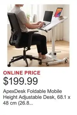 Costco ApexDesk Foldable Mobile Height Adjustable Desk, 68.1 x 48 cm (26.8 x 18.9 in.) with Whiteboard offer