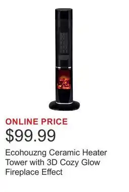 Costco Ecohouzng Ceramic Heater Tower with 3D Cozy Glow Fireplace Effect offer