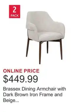 Costco Brassex Dining Armchair with Dark Brown Iron Frame and Beige Fabric, 2-pack offer