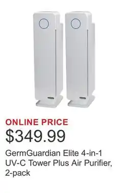 Costco GermGuardian Elite 4-in-1 UV-C Tower Plus Air Purifier, 2-pack offer