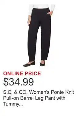 Costco S.C. & CO. Women's Ponte Knit Pull-on Barrel Leg Pant with Tummy Control offer