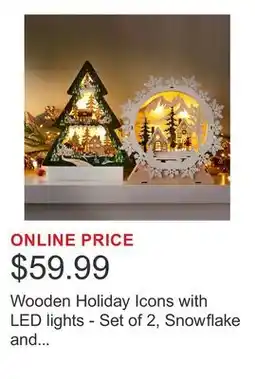Costco Wooden Holiday Icons with LED lights - Set of 2, Snowflake and Christmas Tree offer