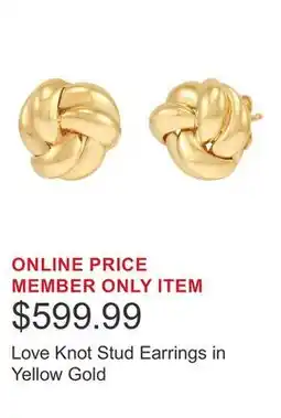 Costco Love Knot Stud Earrings in Yellow Gold offer