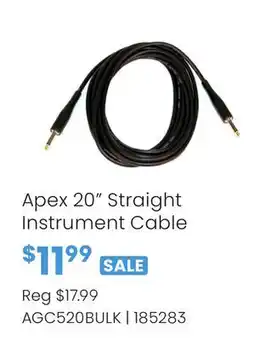 Long & McQuade Apex 20 Straight Instrument Cable offer
