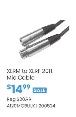 Long & McQuade XLRM to XLRF 20ft Mic Cable offer