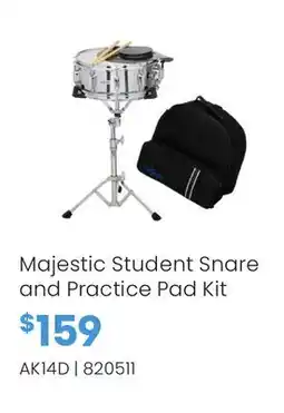 Long & McQuade Majestic Student Snare and Practice Pad Kit offer