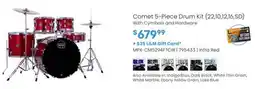 Long & McQuade Comet 5-Piece Drum Kit (22,10,12,16,SD) with Cymbals and Hardware - Infra Red offer