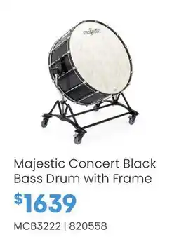 Long & McQuade Majestic Concert Black Bass Drum with Frame offer