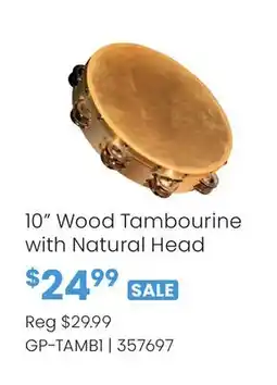 Long & McQuade 10 Wood Tambourine with Natural Head offer