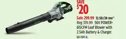 Canadian Tire 56V POWER-615CFM Leaf Blower with 2.5Ah Battery & Charger offer
