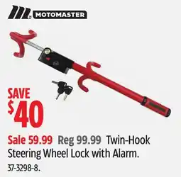 Canadian Tire MotoMaster Twin-Hook Steering Wheel Lock with Alarm offer