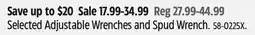 Canadian Tire Selected Adjustable Wrenches and Spud Wrench offer