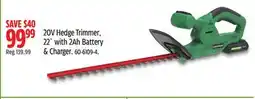 Canadian Tire 20V Hedge Trimmer, 22 with 2Ah Battery & Charger offer