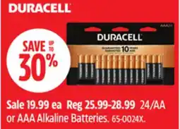 Canadian Tire DURACELL 24/AA or AAA Alkaline Batteries offer