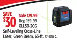 Canadian Tire Bosch GLL50-20G Self-Leveling Cross-Line Laser, Green Beam, 65-ft offer