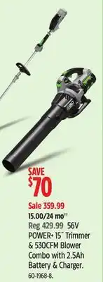 Canadian Tire POWER 15 Trimmer & 530CFM Blower Combo with 2.5Ah Battery & Charger offer