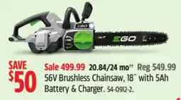 Canadian Tire 56V Brushless Chainsaw, 18 with 5Ah Battery & Charger offer