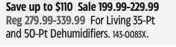 Canadian Tire For Living 35-Pt and 50-Pt Dehumidifiers offer