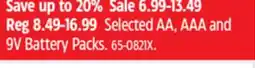 Canadian Tire Selected AA, AAA and 9V Battery Packs offer