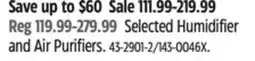 Canadian Tire Selected Humidifier and Air Purifiers offer