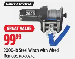 Canadian Tire 2000-lb Steel Winch with Wired Remote offer