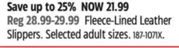Canadian Tire Fleece-Lined Leather Slippers offer