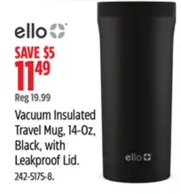 Canadian Tire Vacuum Insulated Travel Mug, 14-Oz, Black, with Leakproof Lid offer
