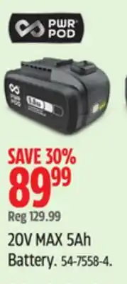 Canadian Tire 20V MAX 5Ah Battery offer