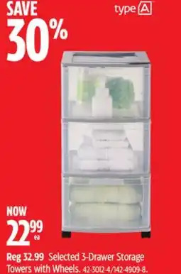 Canadian Tire Selected 3-Drawer Storage Towers with Wheels offer