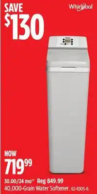Canadian Tire Whirlpool 40,000-Grain Water Softener offer