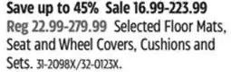 Canadian Tire Selected Floor Mats, Seat and Wheel Covers, Cushions and Sets offer