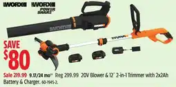 Canadian Tire 20V Blower & 12˝ 2-in-1 Trimmer with 2x2Ah Battery & Charger offer